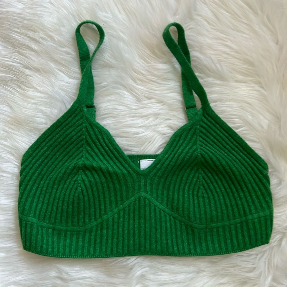 NWOT Wild Fable Bralette Top Crop Green Ribbed Size Medium NEW